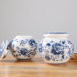 Blue and White Porcelain Tea Caddy Ceramic Storage Tank Moisture Proof Sealed Tank Small Tea Container Tea Box Candy Jar Tea Can acacuss