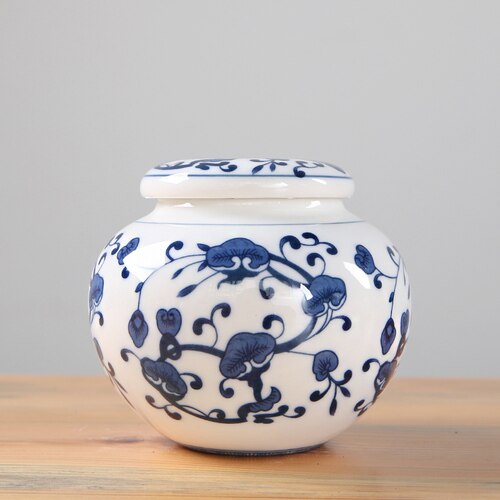 Blue and White Porcelain Tea Caddy Ceramic Storage Tank Moisture Proof Sealed Tank Small Tea Container Tea Box Candy Jar Tea Can acacuss