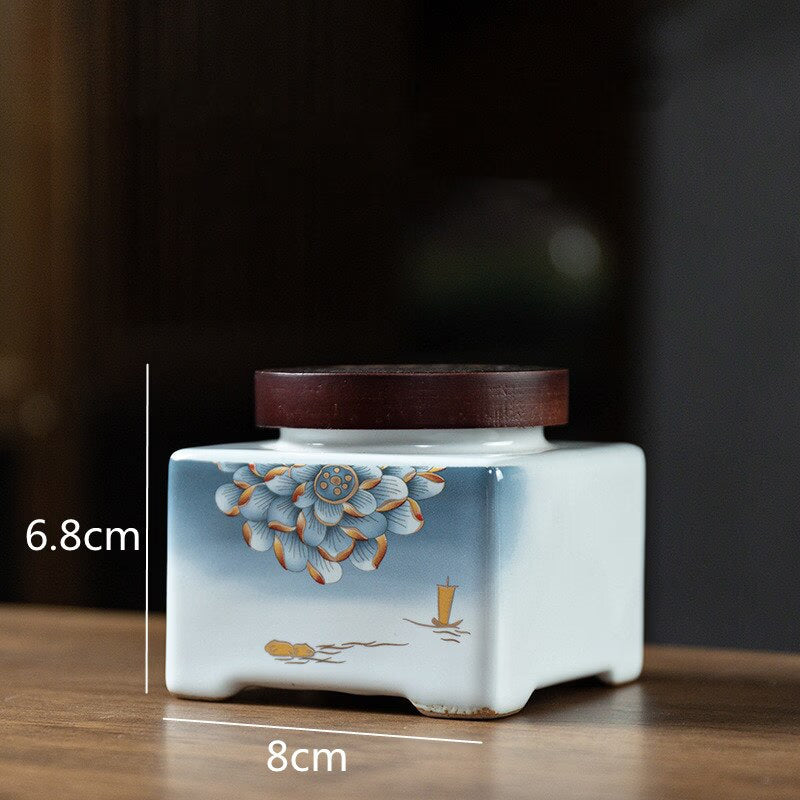 Blue and White Tea Caddy Ceramic Airtight Jar Wooden Cover Moisture Proof Tea Box Tea Container Candy Jar Food Organizer Tea Can acacuss