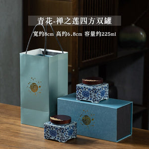 Blue and White Tea Caddy Ceramic Airtight Jar Wooden Cover Moisture Proof Tea Box Tea Container Candy Jar Food Organizer Tea Can acacuss