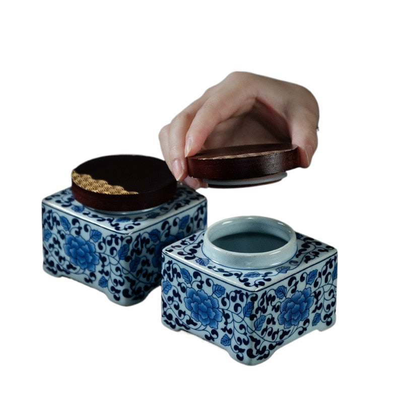 Blue and White Tea Caddy Ceramic Airtight Jar Wooden Cover Moisture Proof Tea Box Tea Container Candy Jar Food Organizer Tea Can acacuss
