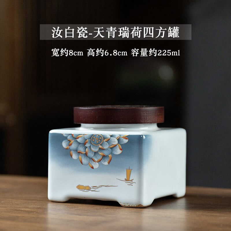 Blue and White Tea Caddy Ceramic Airtight Jar Wooden Cover Moisture Proof Tea Box Tea Container Candy Jar Food Organizer Tea Can acacuss
