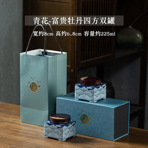 Blue and White Tea Caddy Ceramic Airtight Jar Wooden Cover Moisture Proof Tea Box Tea Container Candy Jar Food Organizer Tea Can acacuss