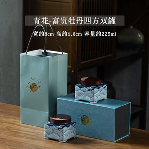 Blue and White Tea Caddy Ceramic Airtight Jar Wooden Cover Moisture Proof Tea Box Tea Container Candy Jar Food Organizer Tea Can acacuss