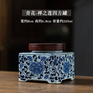 Blue and White Tea Caddy Ceramic Airtight Jar Wooden Cover Moisture Proof Tea Box Tea Container Candy Jar Food Organizer Tea Can acacuss