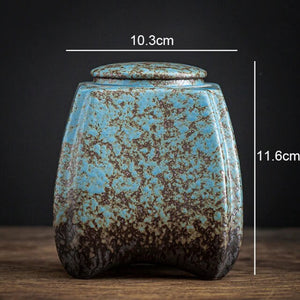 Blue stoneware tea caddy sealed cans large cans acacuss
