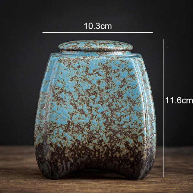 Blue stoneware tea caddy sealed cans large cans acacuss