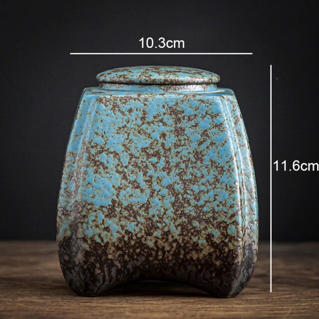 Blue stoneware tea caddy sealed cans large cans acacuss