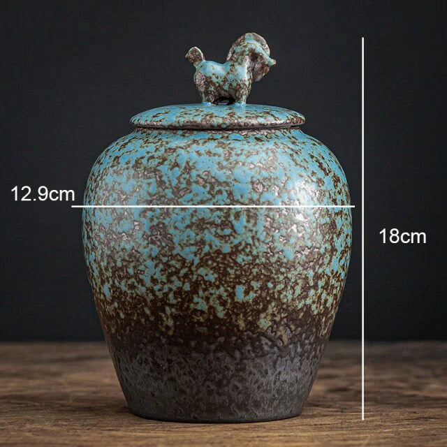 Blue stoneware tea caddy sealed cans large cans acacuss