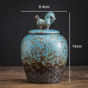Blue stoneware tea caddy sealed cans large cans acacuss