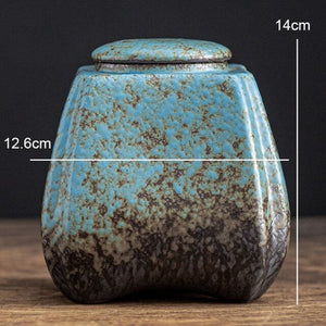 Blue stoneware tea caddy sealed cans large cans acacuss