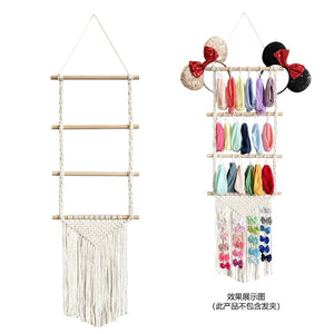 Bohemian Diy Hand-woven Hair Accessories Hairpin Storage Rack Cotton Rope Tapestry Tassel Home Wall Decoration. acacuss