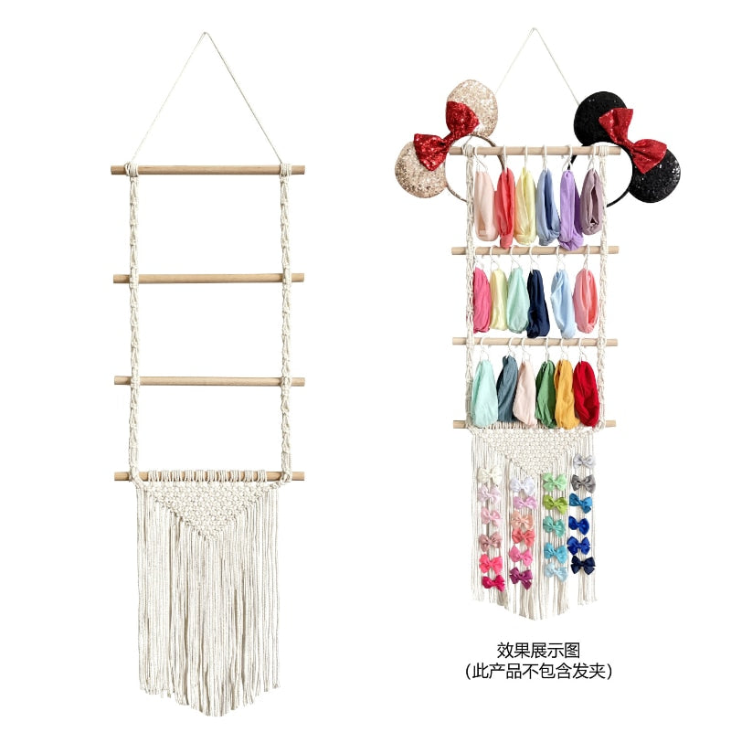 Bohemian Diy Hand-woven Hair Accessories Hairpin Storage Rack Cotton Rope Tapestry Tassel Home Wall Decoration. acacuss