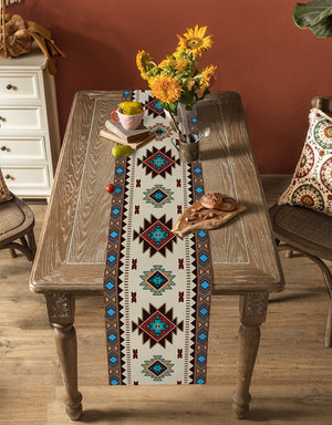 Bohemian Ethnic Geometry Linen Table Runners Holiday Party Decor Reusable Table Runners for Dining Table Wedding Decorations acacuss