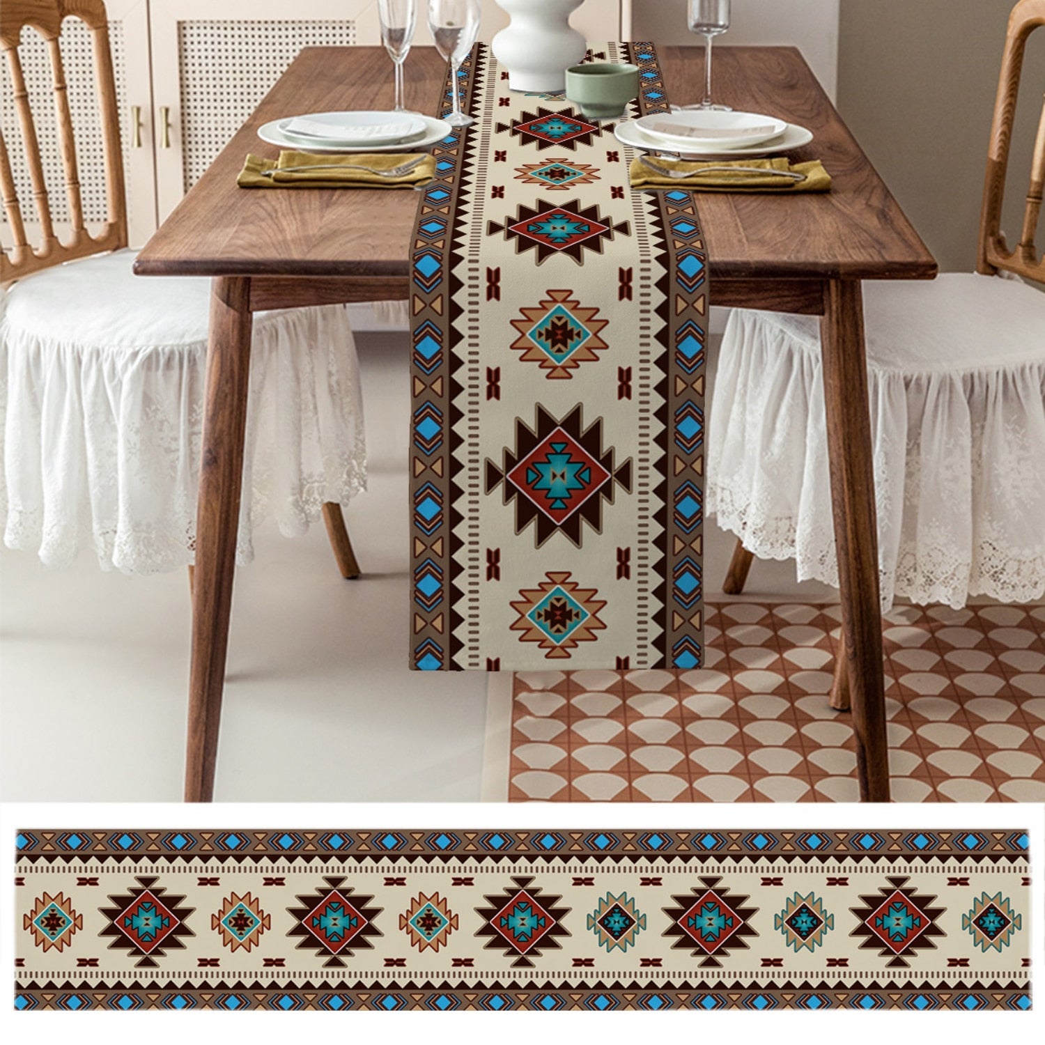 Bohemian Ethnic Geometry Linen Table Runners Holiday Party Decor Reusable Table Runners for Dining Table Wedding Decorations acacuss