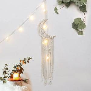 Bohemian Moon Dream Catcher With Light or Without Light,Tassel Macrame Dreamcatcher Gifts for Girl,Wall Hanging Home Decor acacuss