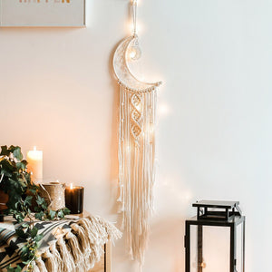 Bohemian Moon Dream Catcher With Light or Without Light,Tassel Macrame Dreamcatcher Gifts for Girl,Wall Hanging Home Decor acacuss