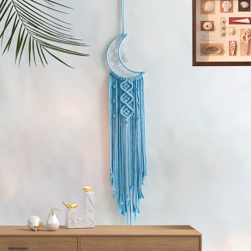 Bohemian Moon Dream Catcher With Light or Without Light,Tassel Macrame Dreamcatcher Gifts for Girl,Wall Hanging Home Decor acacuss