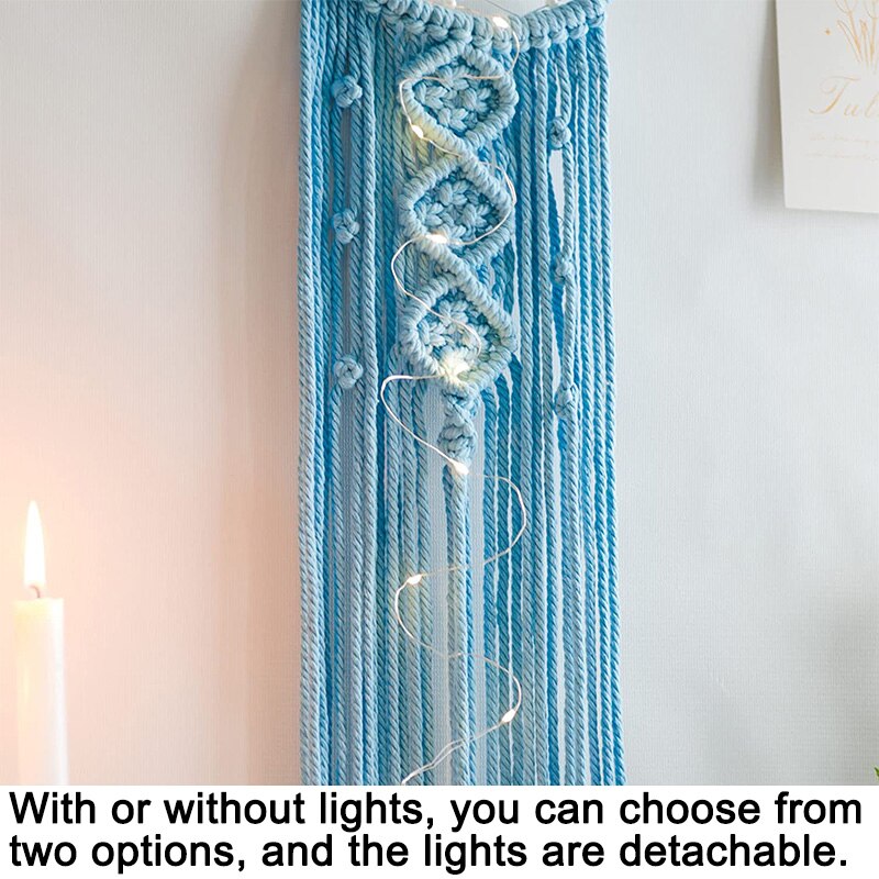 Bohemian Moon Dream Catcher With Light or Without Light,Tassel Macrame Dreamcatcher Gifts for Girl,Wall Hanging Home Decor acacuss