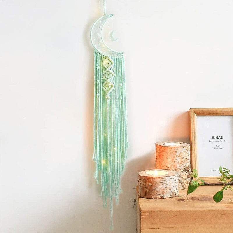 Bohemian Moon Dream Catcher With Light or Without Light,Tassel Macrame Dreamcatcher Gifts for Girl,Wall Hanging Home Decor acacuss