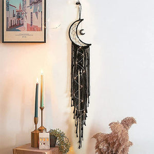 Bohemian Moon Dream Catcher With Light or Without Light,Tassel Macrame Dreamcatcher Gifts for Girl,Wall Hanging Home Decor acacuss