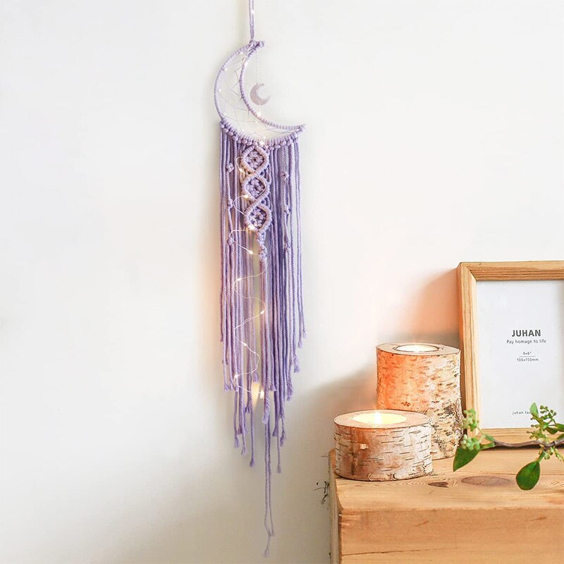 Bohemian Moon Dream Catcher With Light or Without Light,Tassel Macrame Dreamcatcher Gifts for Girl,Wall Hanging Home Decor acacuss