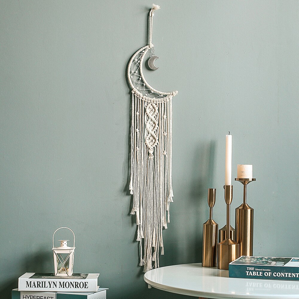 Bohemian Moon Dream Catcher With Light or Without Light,Tassel Macrame Dreamcatcher Gifts for Girl,Wall Hanging Home Decor acacuss