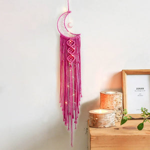 Bohemian Moon Dream Catcher With Light or Without Light,Tassel Macrame Dreamcatcher Gifts for Girl,Wall Hanging Home Decor acacuss