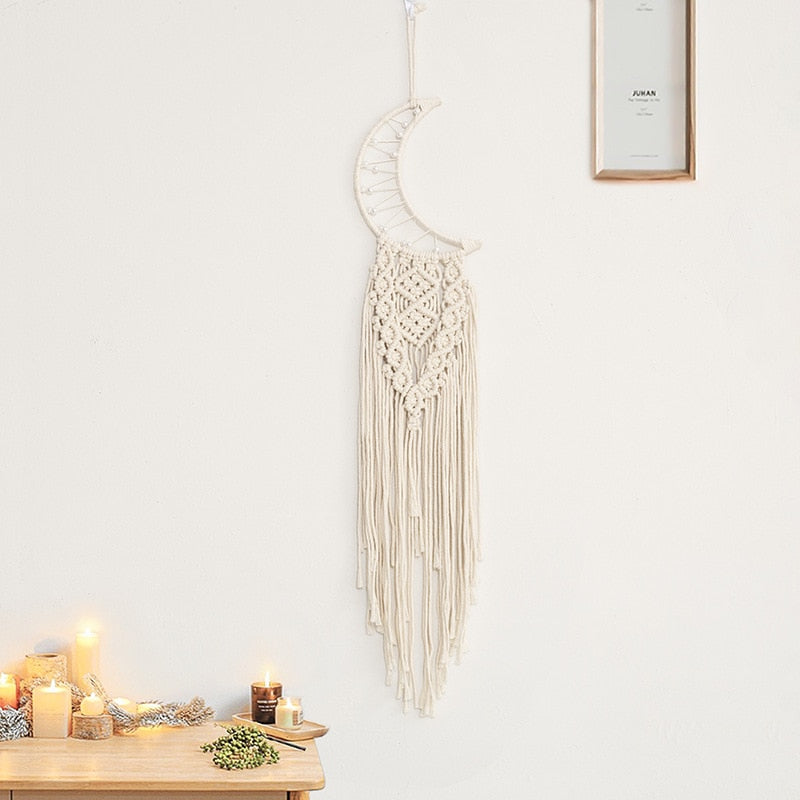 Bohemian Moon Dream Catcher With Light or Without Light,Tassel Macrame Dreamcatcher Gifts for Girl,Wall Hanging Home Decor acacuss