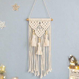 Bohemian Tapestry Macrame Wall Hangings Home Decor Cotton Linen Tassel Handmade Woven Geometric Canvas Art Background Tapestries acacuss