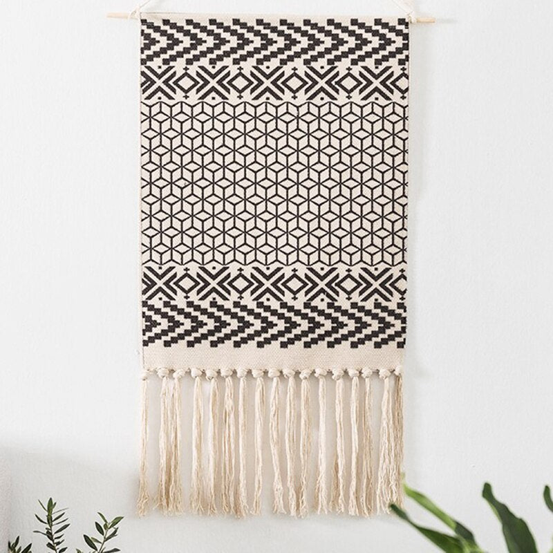 Bohemian Tapestry Macrame Wall Hangings Home Decor Cotton Linen Tassel Handmade Woven Geometric Canvas Art Background Tapestries acacuss