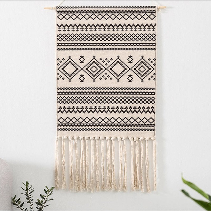 Bohemian Tapestry Macrame Wall Hangings Home Decor Cotton Linen Tassel Handmade Woven Geometric Canvas Art Background Tapestries acacuss