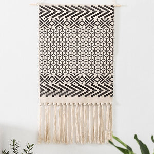 Bohemian Tapestry Macrame Wall Hangings Home Decor Cotton Linen Tassel Handmade Woven Geometric Canvas Art Background Tapestries acacuss