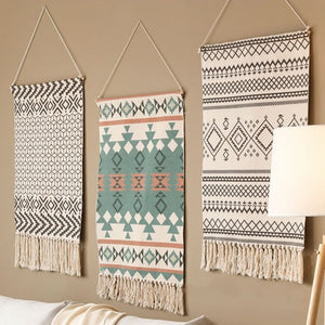 Bohemian Tapestry Macrame Wall Hangings Home Decor Cotton Linen Tassel Handmade Woven Geometric Canvas Art Background Tapestries acacuss