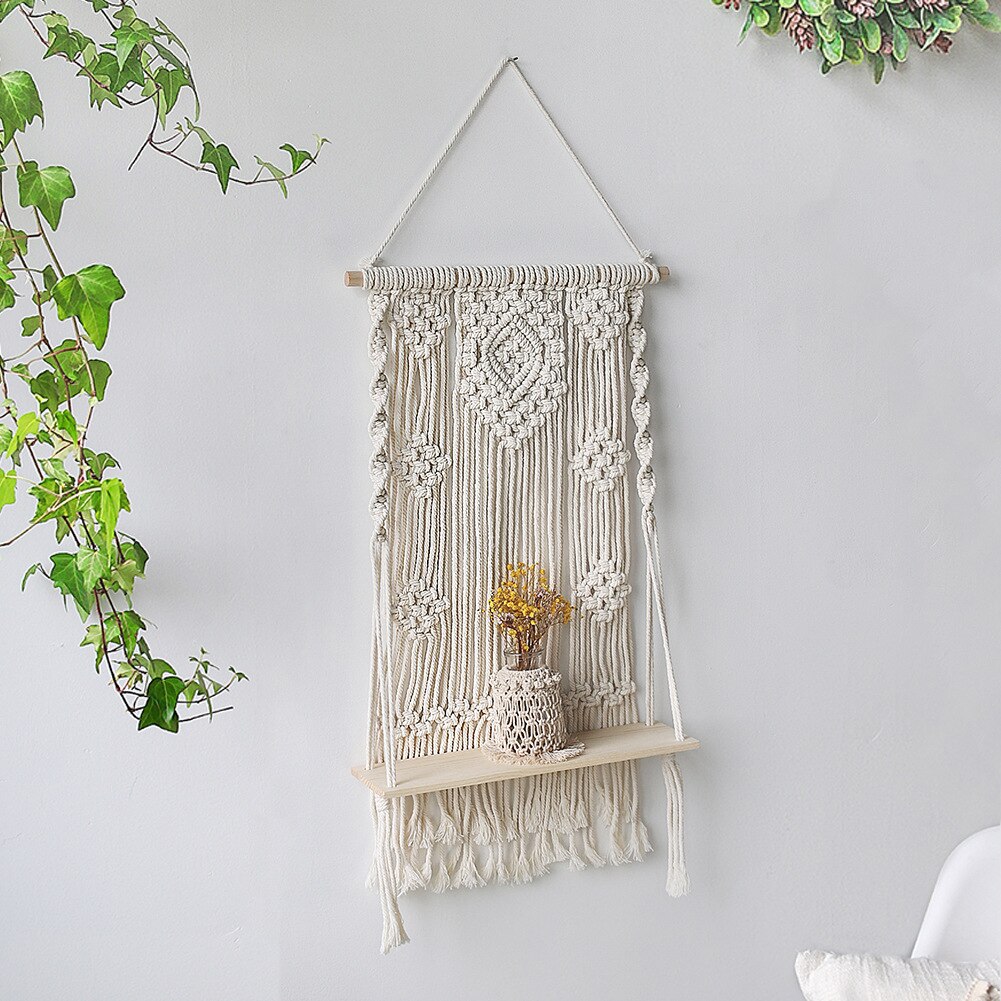 Bohemian Wall Decoration Shelf Hand-woven Tapestry Storage Rack Home Living Room Decoration acacuss