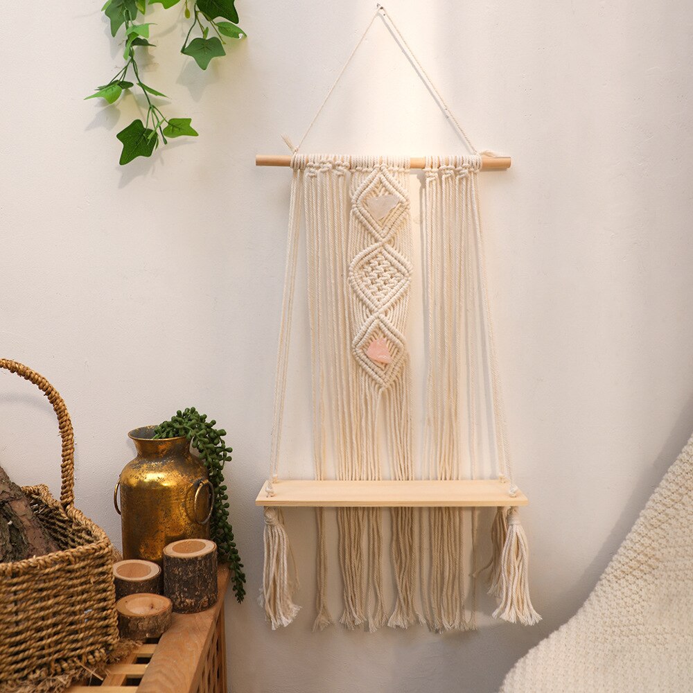 Bohemian Wall Decoration Shelf Hand-woven Tapestry Storage Rack Home Living Room Decoration acacuss