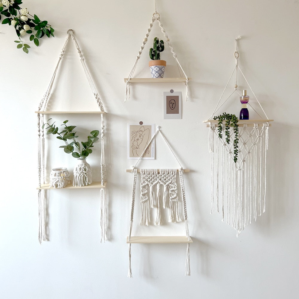 Bohemian Wall Decoration Shelf Hand-woven Tapestry Storage Rack Home Living Room Decoration acacuss