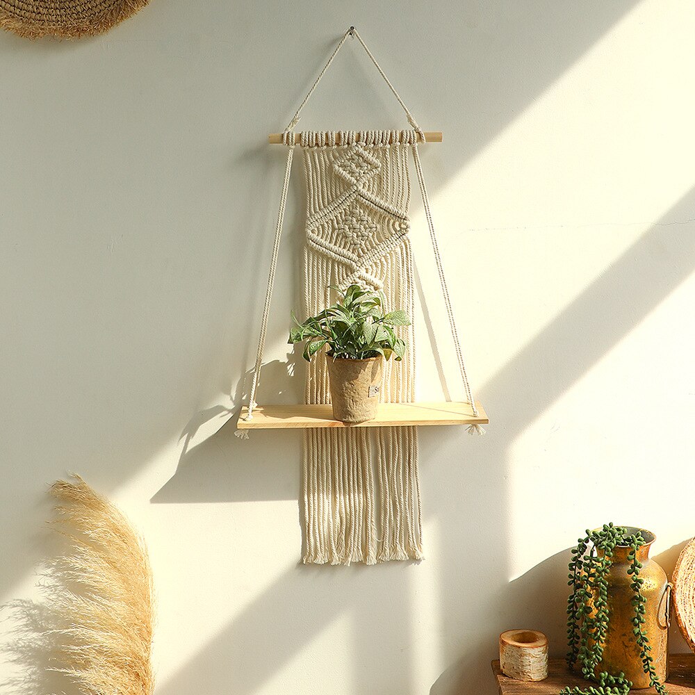 Bohemian Wall Decoration Shelf Hand-woven Tapestry Storage Rack Home Living Room Decoration acacuss