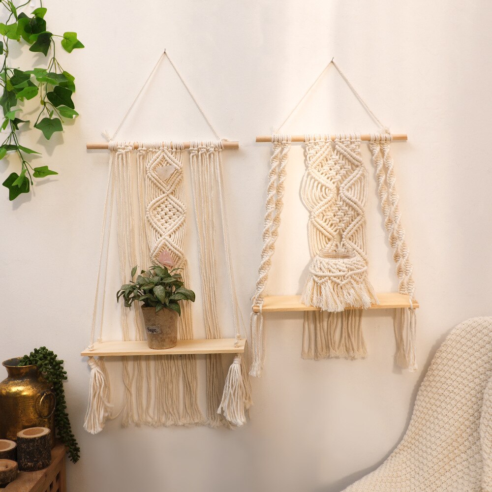 Bohemian Wall Decoration Shelf Hand-woven Tapestry Storage Rack Home Living Room Decoration acacuss
