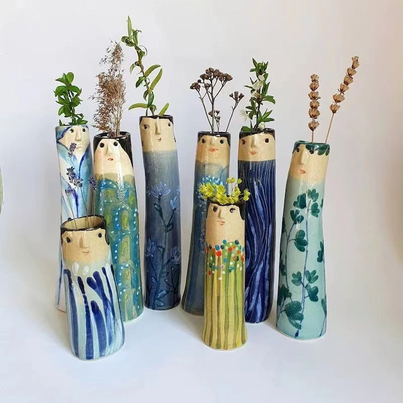 Boho Family Face Resin Dried Flower Vase Ornament acacuss