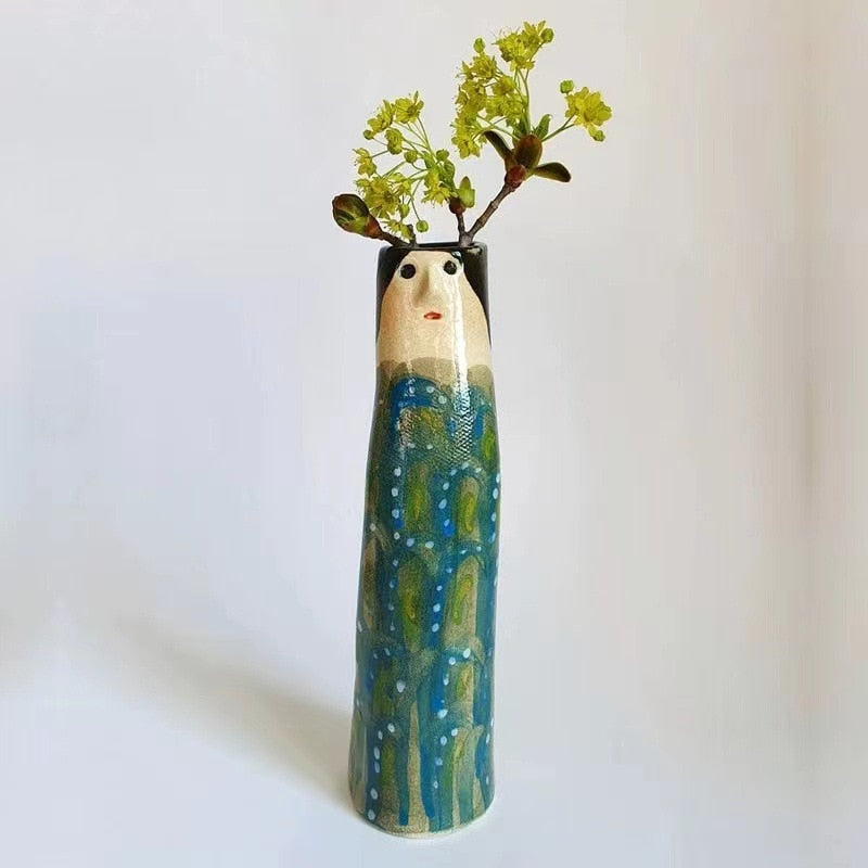 Boho Family Face Resin Dried Flower Vase Ornament acacuss