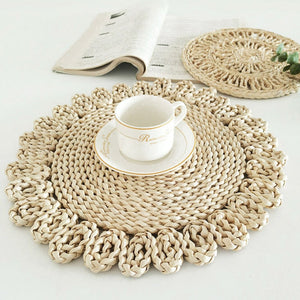 Boho Handmade Woven Straw Wall Decor Moroccan Hanging Ornament Round Nordic Placemat Home Living Room Background Decoration acacuss