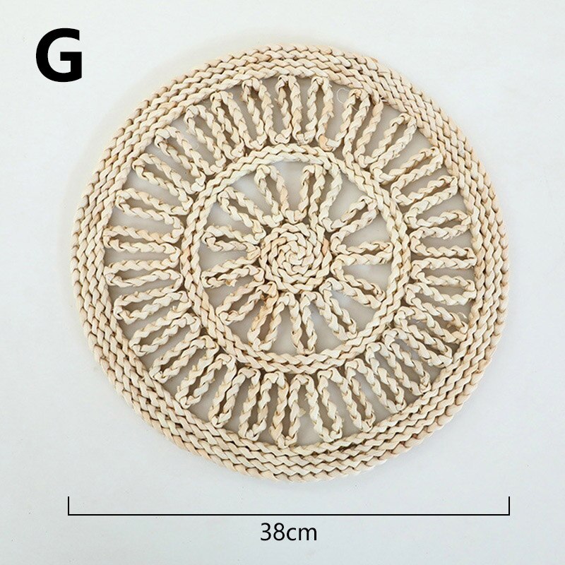 Boho Handmade Woven Straw Wall Decor Moroccan Hanging Ornament Round Nordic Placemat Home Living Room Background Decoration acacuss
