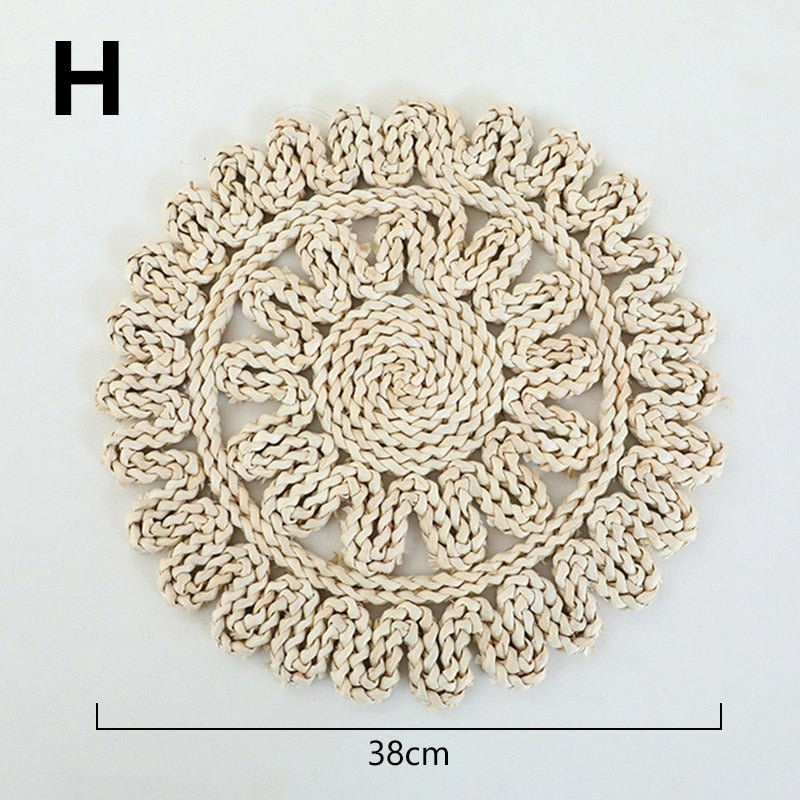 Boho Handmade Woven Straw Wall Decor Moroccan Hanging Ornament Round Nordic Placemat Home Living Room Background Decoration acacuss