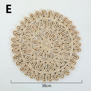 Boho Handmade Woven Straw Wall Decor Moroccan Hanging Ornament Round Nordic Placemat Home Living Room Background Decoration acacuss
