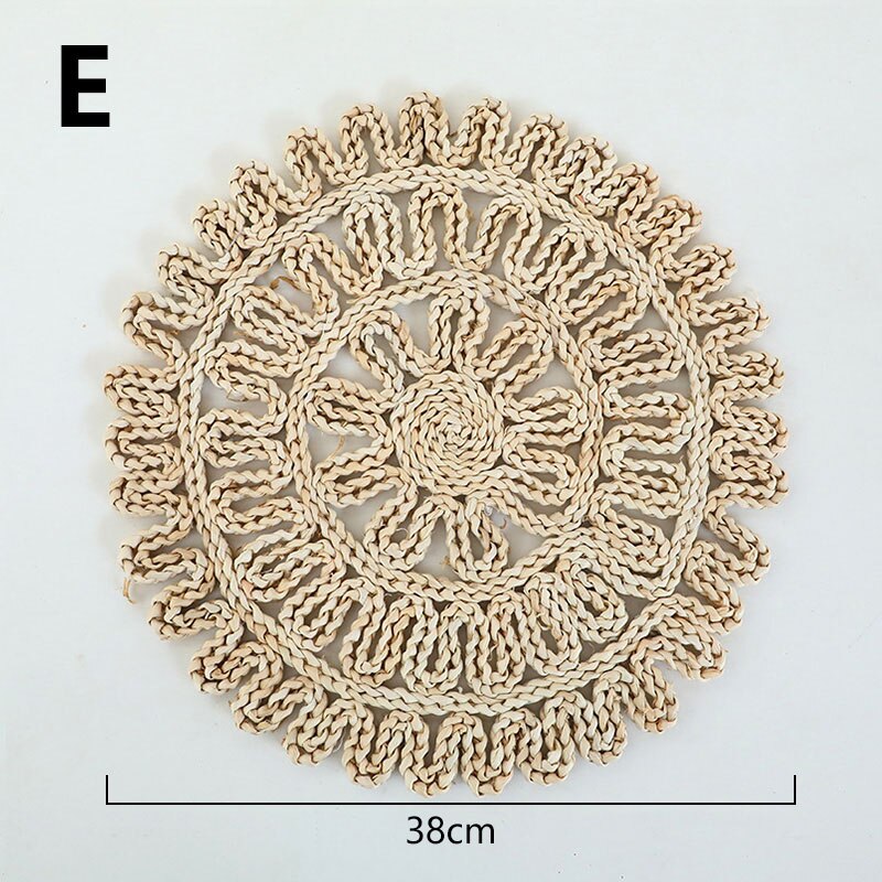 Boho Handmade Woven Straw Wall Decor Moroccan Hanging Ornament Round Nordic Placemat Home Living Room Background Decoration acacuss