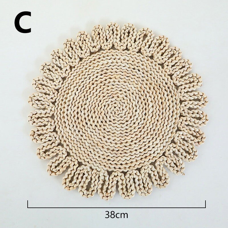 Boho Handmade Woven Straw Wall Decor Moroccan Hanging Ornament Round Nordic Placemat Home Living Room Background Decoration acacuss