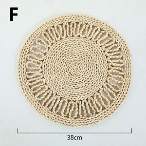 Boho Handmade Woven Straw Wall Decor Moroccan Hanging Ornament Round Nordic Placemat Home Living Room Background Decoration acacuss