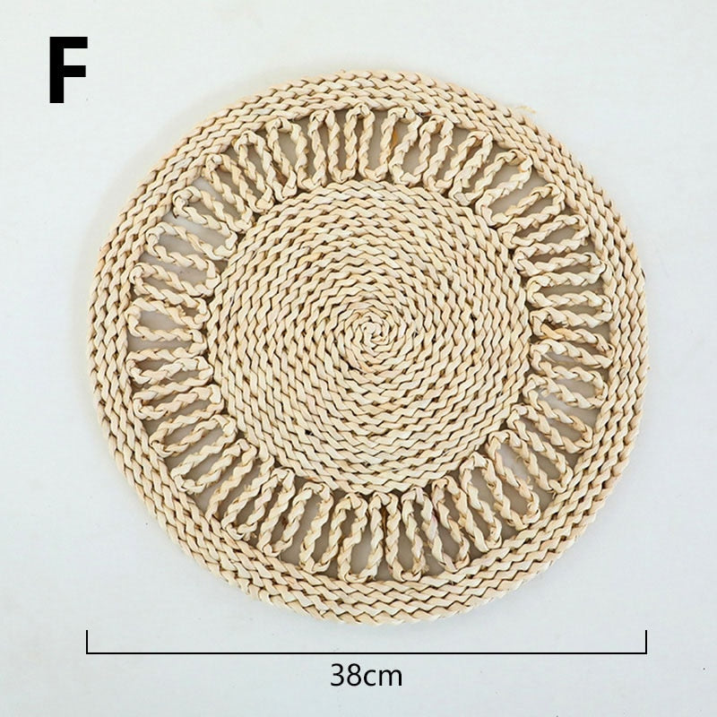 Boho Handmade Woven Straw Wall Decor Moroccan Hanging Ornament Round Nordic Placemat Home Living Room Background Decoration acacuss