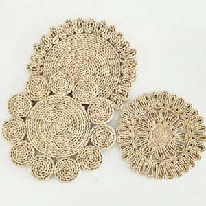Boho Handmade Woven Straw Wall Decor Moroccan Hanging Ornament Round Nordic Placemat Home Living Room Background Decoration acacuss